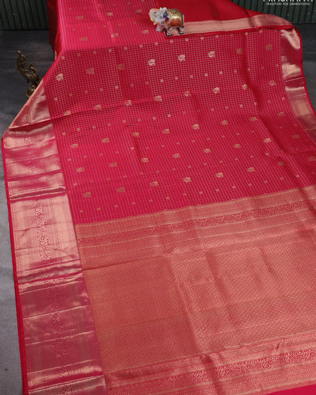 Pure kanchipuram silk saree dual shade of pink with allover zari checks & annam buttas and long zari woven border