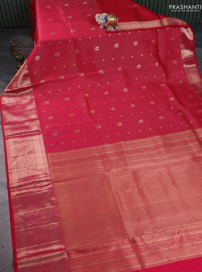 Pure kanchipuram silk saree dual shade of pink with allover zari checks & annam buttas and long zari woven border