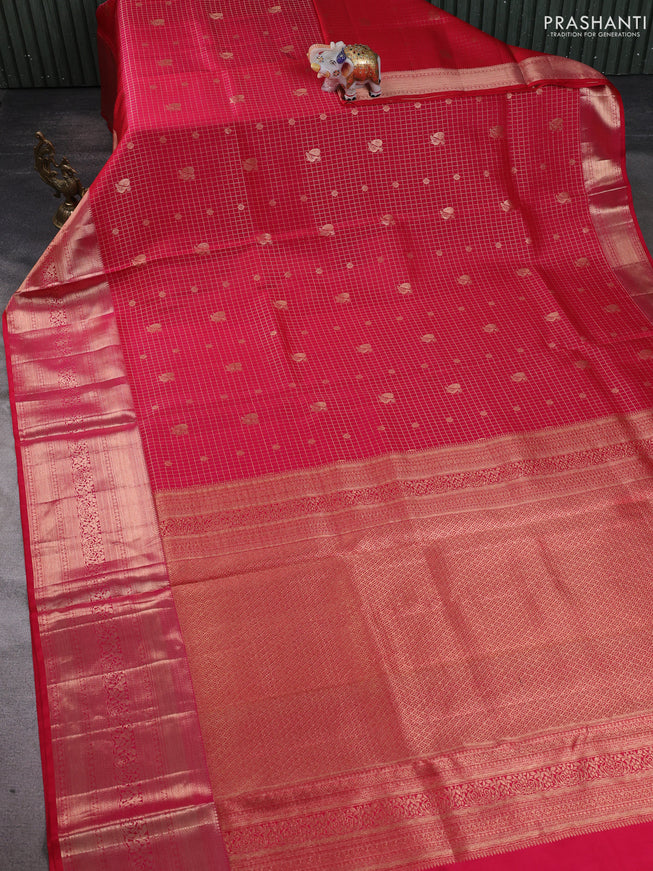 Pure kanchipuram silk saree dual shade of pink with allover zari checks & annam buttas and long zari woven border