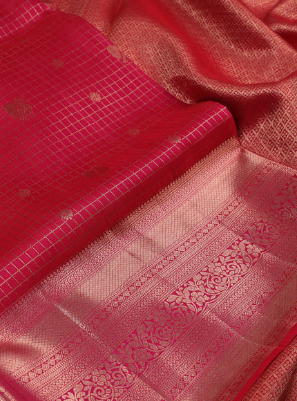 Pure kanchipuram silk saree dual shade of pink with allover zari checks & annam buttas and long zari woven border