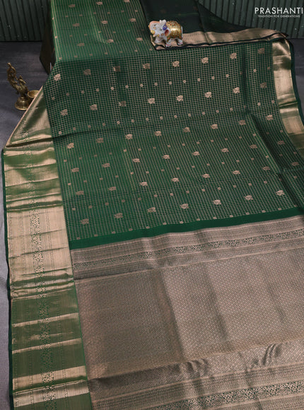 Pure kanchipuram silk saree green with allover zari checks & annam buttas and long zari woven border