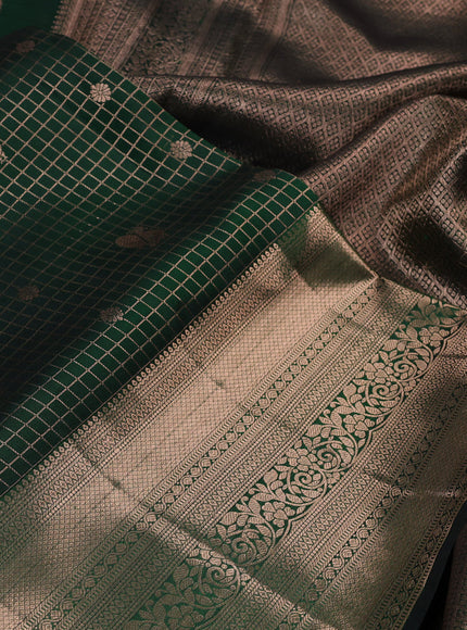 Pure kanchipuram silk saree green with allover zari checks & annam buttas and long zari woven border