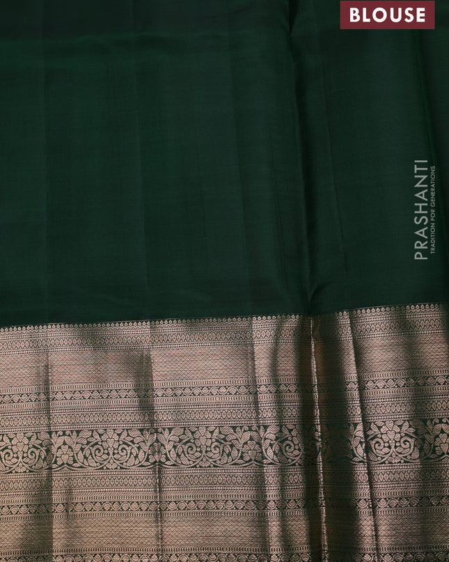 Pure kanchipuram silk saree green with allover zari checks & annam buttas and long zari woven border
