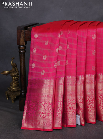 Pure kanchipuram silk saree dual shade of pink with allover zari checks & annam buttas and long zari woven border