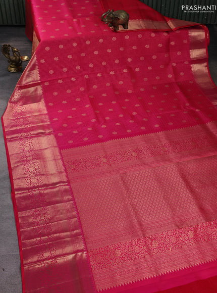 Pure kanchipuram silk saree dual shade of pink with allover zari checks & annam buttas and long zari woven border