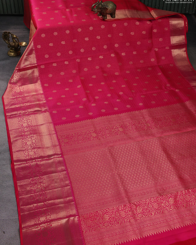 Pure kanchipuram silk saree dual shade of pink with allover zari checks & annam buttas and long zari woven border