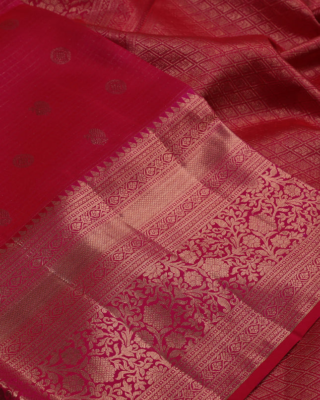 Pure kanchipuram silk saree dual shade of pink with allover zari checks & annam buttas and long zari woven border