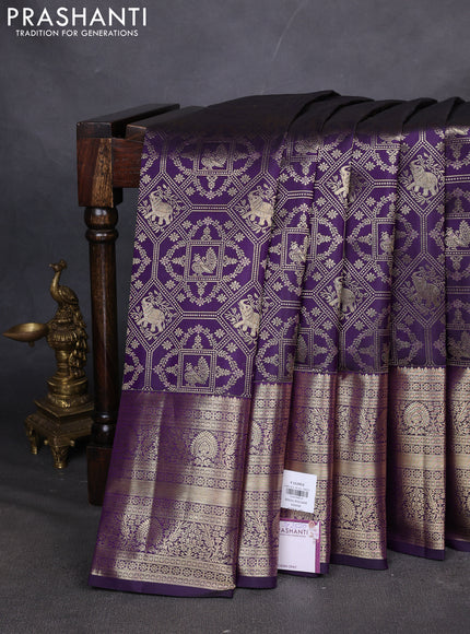 Pure kanchipuram silk saree deep violet with allover zari woven brocade weaves and long zari woven border