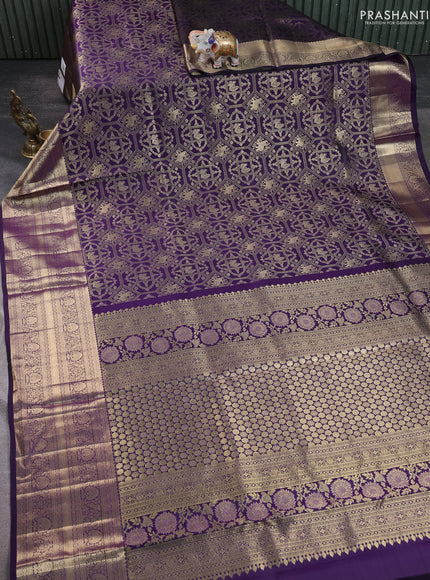 Pure kanchipuram silk saree deep violet with allover zari woven brocade weaves and long zari woven border