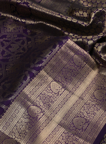 Pure kanchipuram silk saree deep violet with allover zari woven brocade weaves and long zari woven border