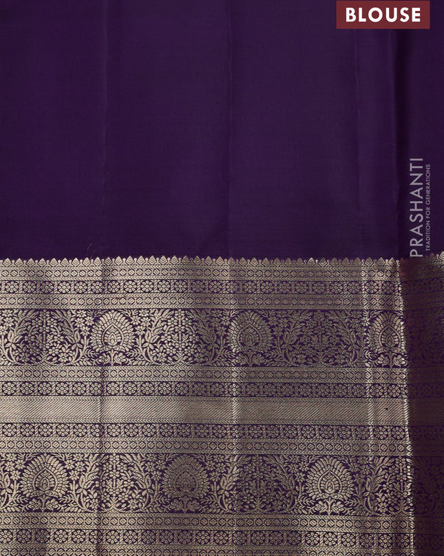 Pure kanchipuram silk saree deep violet with allover zari woven brocade weaves and long zari woven border