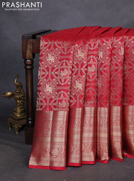 Pure kanchipuram silk saree red with allover zari woven brocade weaves and long zari woven border