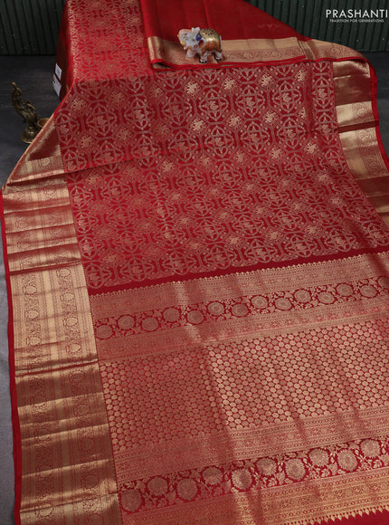 Pure kanchipuram silk saree red with allover zari woven brocade weaves and long zari woven border