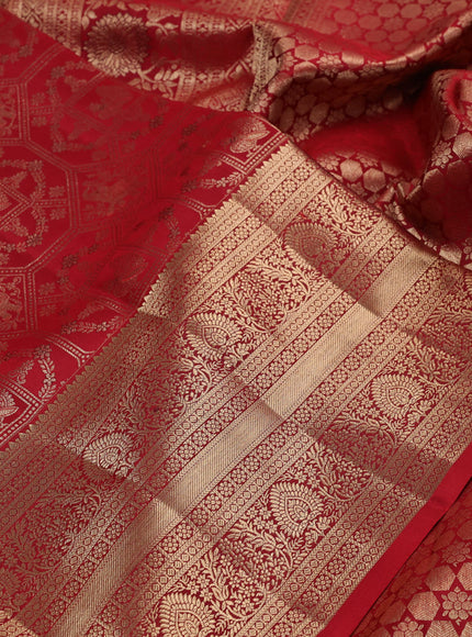 Pure kanchipuram silk saree red with allover zari woven brocade weaves and long zari woven border
