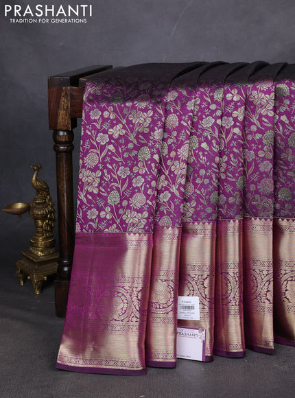 Pure kanchipuram silk saree purple with allover zari woven brocade weaves and long zari woven border