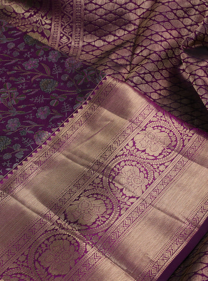 Pure kanchipuram silk saree purple with allover zari woven brocade weaves and long zari woven border