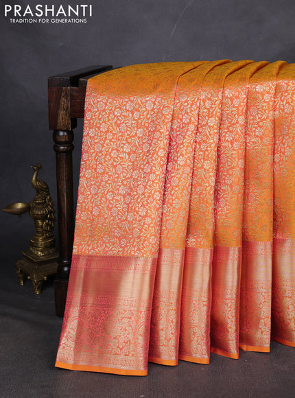 Pure kanchipuram silk saree mustard yellow with allover zari woven brocade weaves and zari woven border