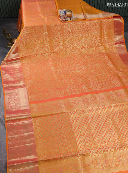 Pure kanchipuram silk saree mustard yellow with allover zari woven brocade weaves and zari woven border