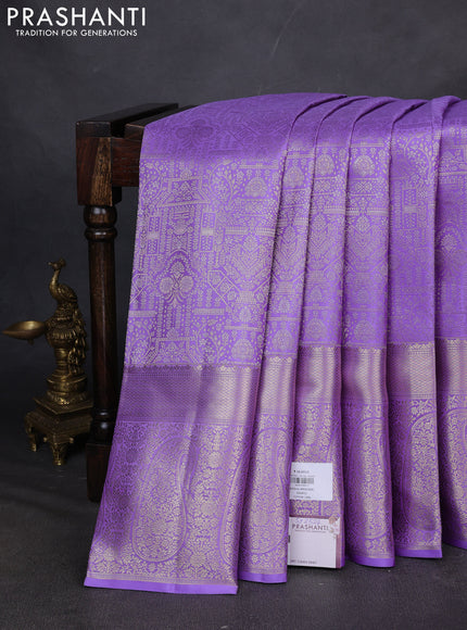 Pure kanchipuram silk saree lavender with allover zari woven brocade weaves and zari woven border