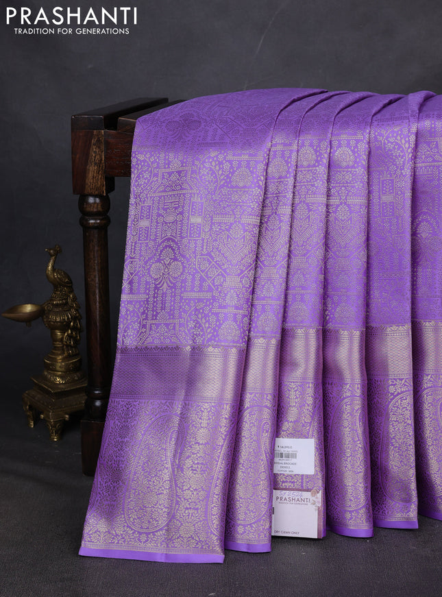 Pure kanchipuram silk saree lavender with allover zari woven brocade weaves and zari woven border