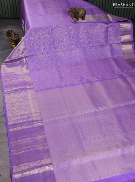 Pure kanchipuram silk saree lavender with allover zari woven brocade weaves and zari woven border