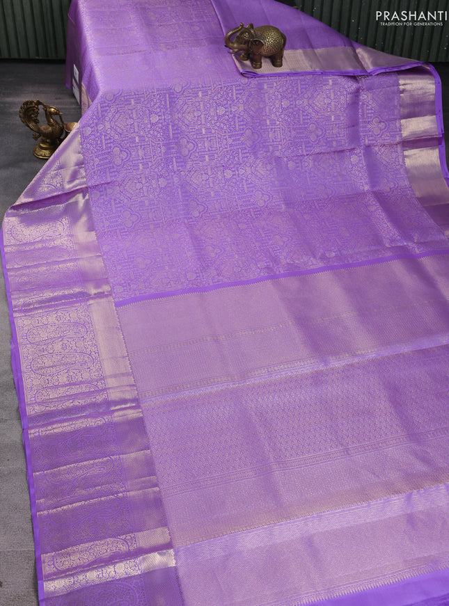 Pure kanchipuram silk saree lavender with allover zari woven brocade weaves and zari woven border