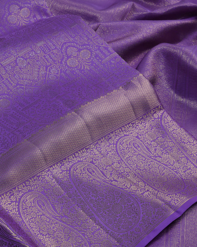 Pure kanchipuram silk saree lavender with allover zari woven brocade weaves and zari woven border