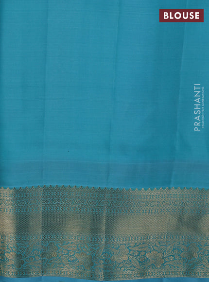 Pure kanchipuram silk saree teal blue with allover zari woven brocade weaves and zari woven border