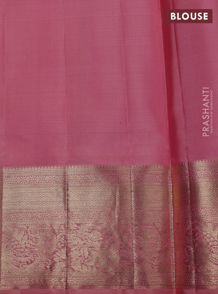 Pure kanchipuram silk saree peach pink with allover zari woven brocade weaves and zari woven border