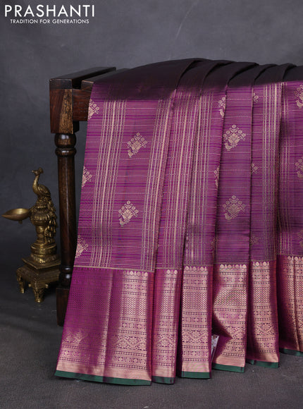 Pure kanchipuram silk saree purple and green with allover zari checks & annam buttas and long zari woven border