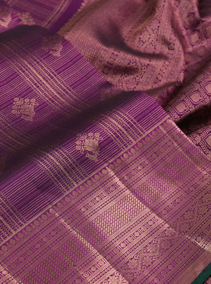 Pure kanchipuram silk saree purple and green with allover zari checks & annam buttas and long zari woven border
