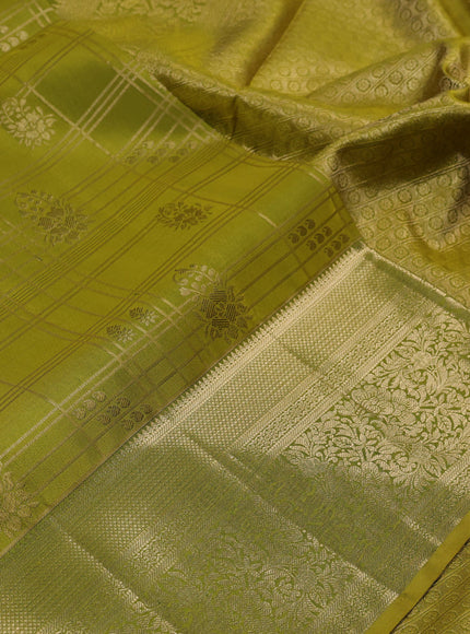 Pure kanchipuram silk saree lime green with allover zari checks & annam buttas and long zari woven border