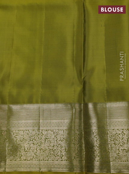 Pure kanchipuram silk saree lime green with allover zari checks & annam buttas and long zari woven border