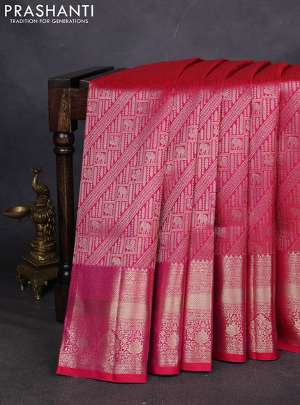 Pure kanchipuram silk saree dual shade of pink with allover zari woven brocade weaves and zari woven border