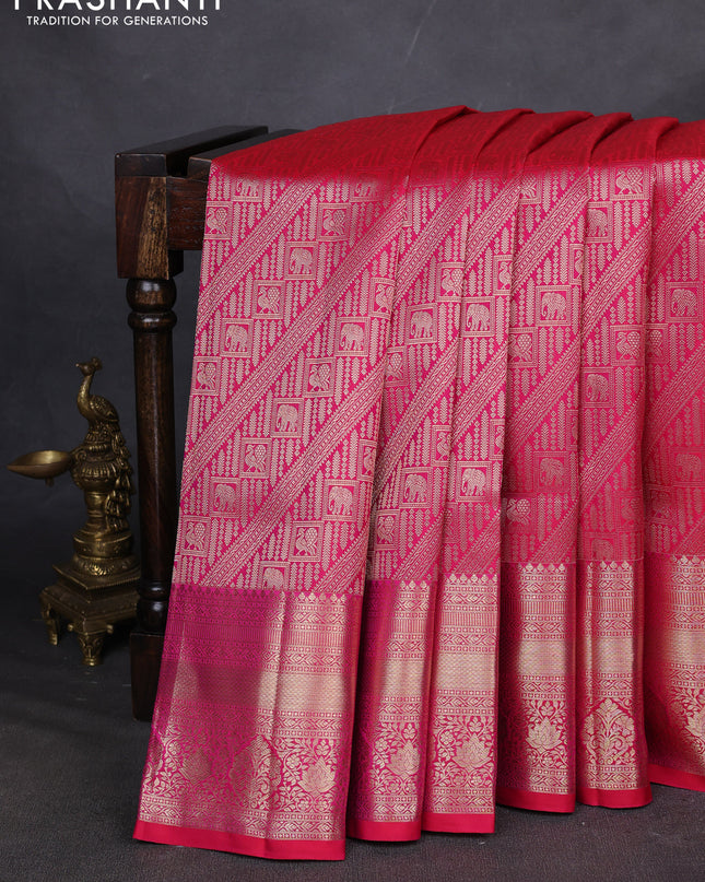 Pure kanchipuram silk saree dual shade of pink with allover zari woven brocade weaves and zari woven border