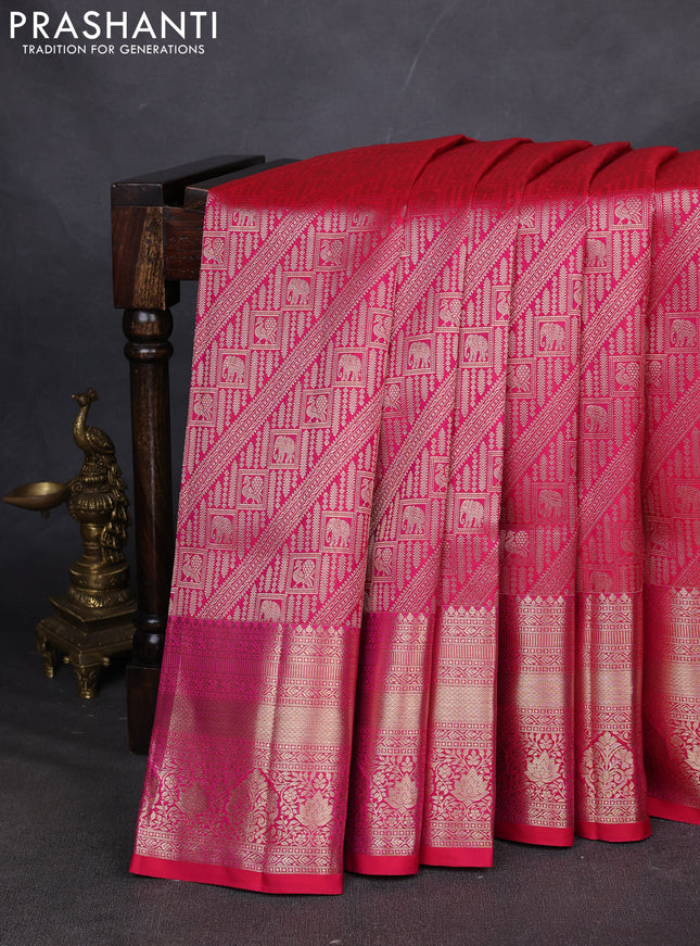 Pure kanchipuram silk saree dual shade of pink with allover zari woven brocade weaves and zari woven border