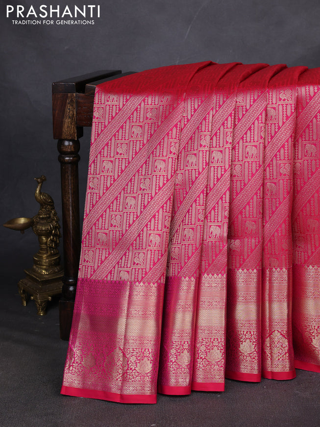 Pure kanchipuram silk saree dual shade of pink with allover zari woven brocade weaves and zari woven border