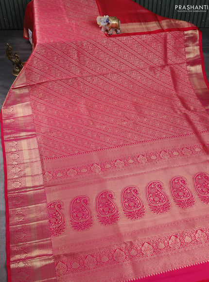 Pure kanchipuram silk saree dual shade of pink with allover zari woven brocade weaves and zari woven border