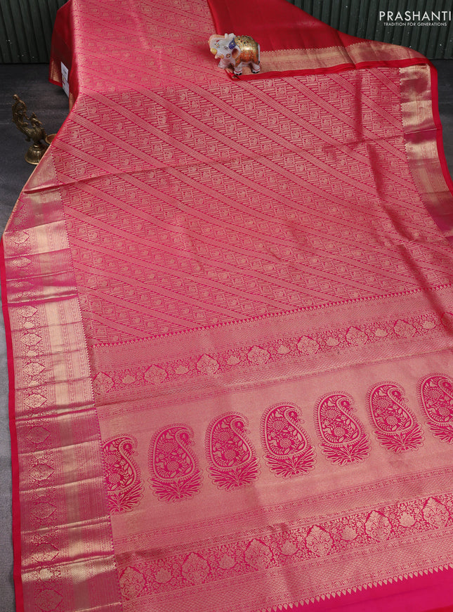 Pure kanchipuram silk saree dual shade of pink with allover zari woven brocade weaves and zari woven border