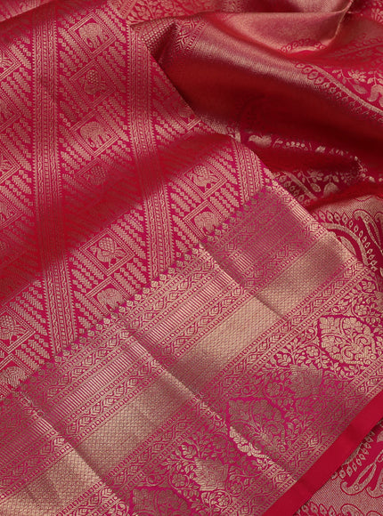 Pure kanchipuram silk saree dual shade of pink with allover zari woven brocade weaves and zari woven border