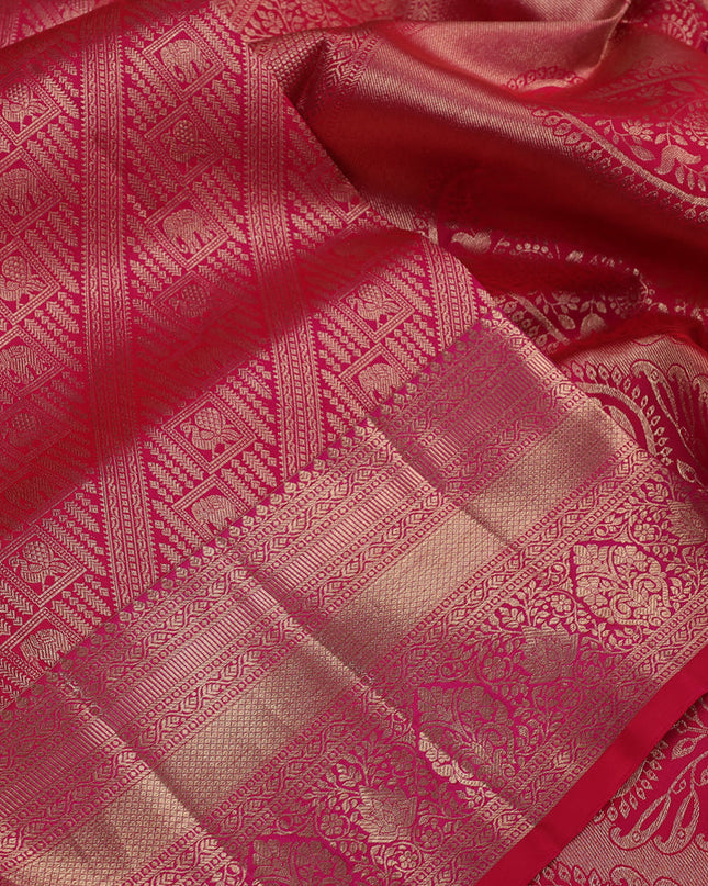 Pure kanchipuram silk saree dual shade of pink with allover zari woven brocade weaves and zari woven border