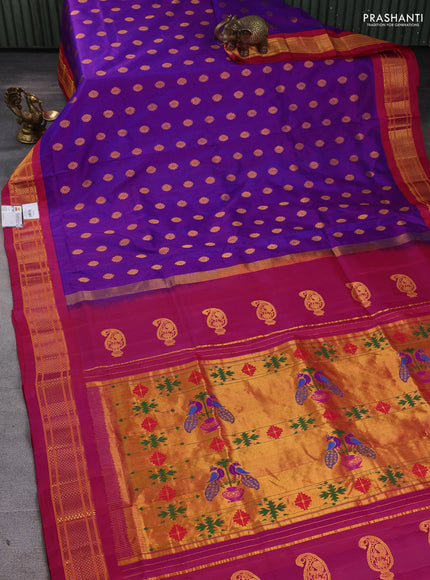 Pure paithani silk saree purple and pink with zari woven buttas and paithani weaving pallu