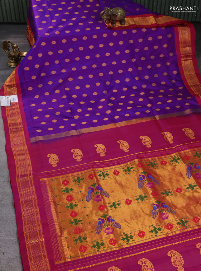Pure paithani silk saree purple and pink with zari woven buttas and paithani weaving pallu