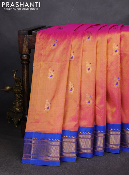 Pure paithani silk saree dual tone pink and blue with annam zari woven buttas and paithani weaving pallu