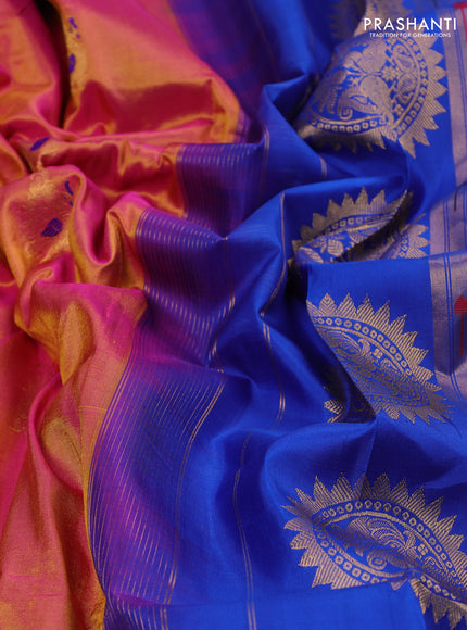 Pure paithani silk saree dual tone pink and blue with annam zari woven buttas and paithani weaving pallu