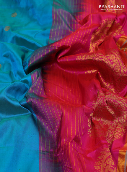 Pure paithani silk saree teal blue and pink with zari woven buttas and paithani weaving pallu