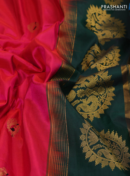 Pure paithani silk saree pink and bottle green with annam zari woven buttas and paithani weaving pallu