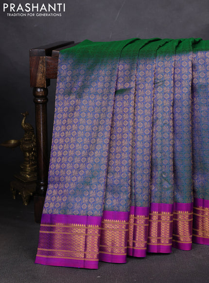 Pure paithani silk saree dual tone greenish blue and purple with allover zari woven brocade weaves and paithani weaving pallu