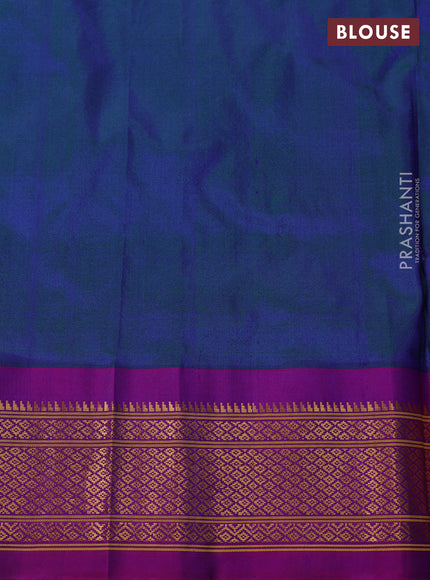 Pure paithani silk saree dual tone greenish blue and purple with allover zari woven brocade weaves and paithani weaving pallu