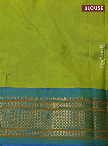 Pure paithani silk saree fluorescent green and dual tone blue with annam zari woven buttas and paithani weaving pallu